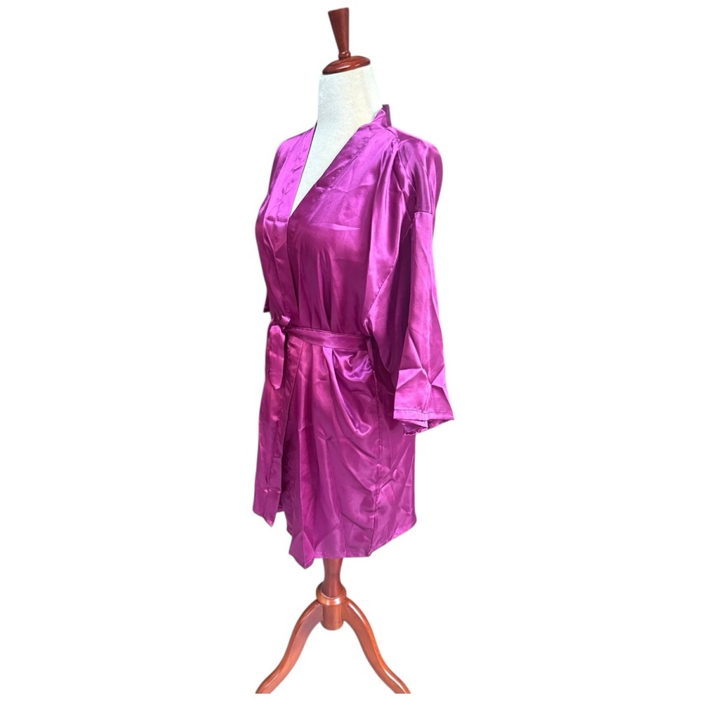 Women's Silky Satin Short Robe Purple Pink Size Large